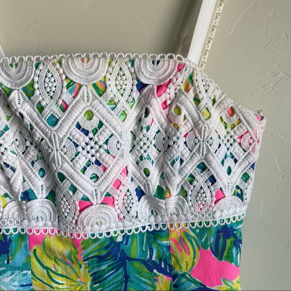 Lily Pulitzer Painted Palms Print Dress with Crochet Overlay Mini Dress - Picture 2 of 9